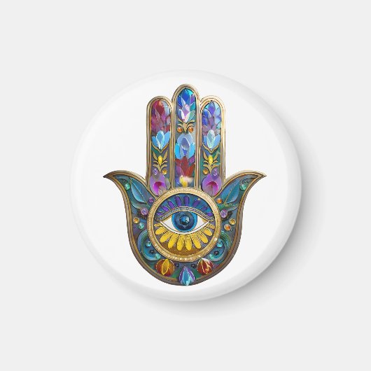 Colorful Petals Leaves Hamsa Sapphire Third Eye マグネット (正面)