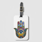 Colorful Petals Leaves Hamsa Sapphire Third Eye ラゲッジタグ (正面縦)