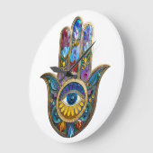 Colorful Petals Leaves Hamsa Sapphire Third Eye ラージ壁時計 (傾斜)