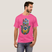 Colorful Petals Leaves Hamsa Sapphire Third Eye Tシャツ (正面フル)