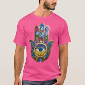 Colorful Petals Leaves Hamsa Sapphire Third Eye Tシャツ (正面)