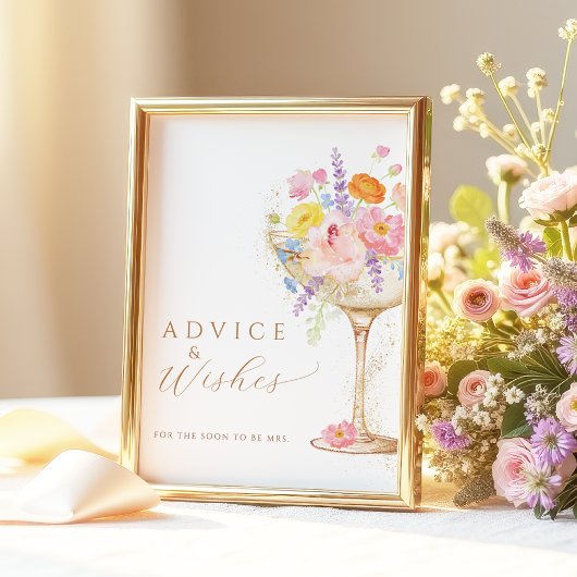 Colorful Petals Prosecco Advice Wishes Table Sign ポスター