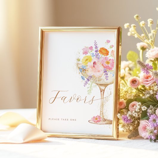 Colorful Petals & Prosecco Favors Table Sign ポスター