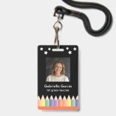 Colorful Photo Teacher Security Badge バッジ (正面（ネックストラップ付）)
