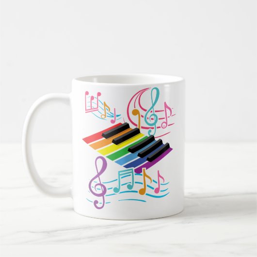Colorful Piano Keyboard Music Notes Musician Pia コーヒーマグカップ (左)