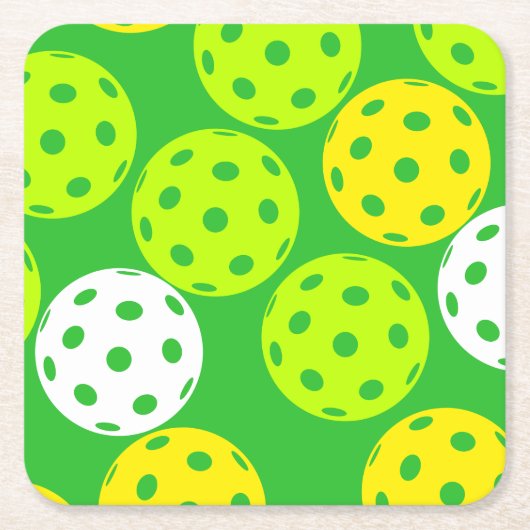 Colorful Pickleball Coaster Set スクエアペーパーコースター (正面)