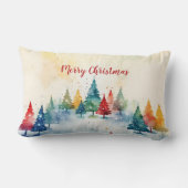 Colorful Pine Trees Merry Christmas ランバークッション (裏面)