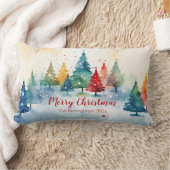 Colorful Pine Trees Merry Christmas ランバークッション (ブランケット)
