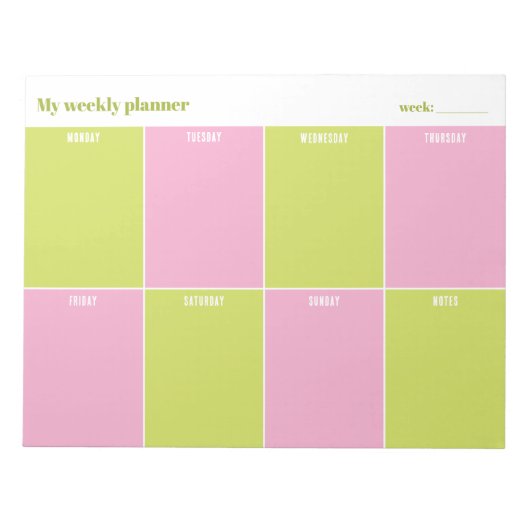 Colorful Pink and Lime Custom Weekly Planner ノートパッド (正面)