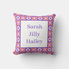 Colorful Pink and Purple Spanish-Style Tile Patter クッション
