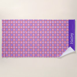 Colorful Pink and Purple Spanish-Style Tile Patter ビーチタオル