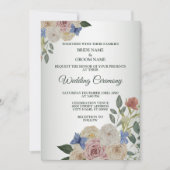 Colorful Pink Floral Blue Butterfly Green Wedding 招待状 (正面)