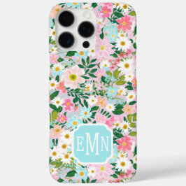 Colorful Pink Flower Garden Monogrammed iPhone 16 Pro Maxケース