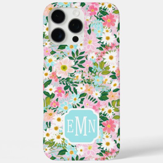Colorful Pink Flower Garden Monogrammed Case-Mate iPhoneケース (裏面)