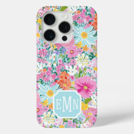 Colorful Pink Garden Monogrammed iPhone 15 Proケース