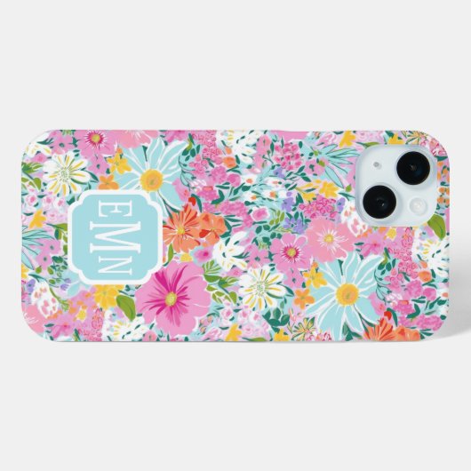 Colorful Pink Garden Monogrammed Case-Mate iPhoneケース (裏面 (横))