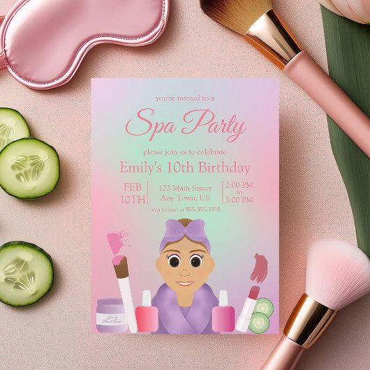 Colorful Pink Kids Spa Party Birthday Invitation 招待状