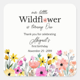 Colorful Pink Our Little Wildflower 1st Birthday スクエアシール