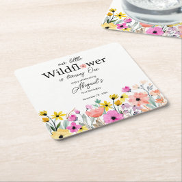 Colorful Pink Our Little Wildflower 1st Birthday スクエアペーパーコースター