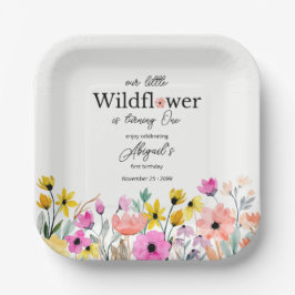 Colorful Pink Our Little Wildflower 1st Birthday ペーパープレート