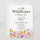 Colorful Pink Our Little Wildflower 1st Birthday 招待状 (正面)