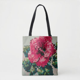 Colorful Pixelated hibiscus flower  トートバッグ