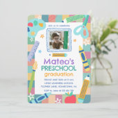 Colorful Playful Photo Preschool Graduation 招待状 (スタンド正面)