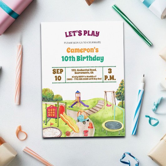 Colorful Playground Party 10th Birthday Invitation 招待状