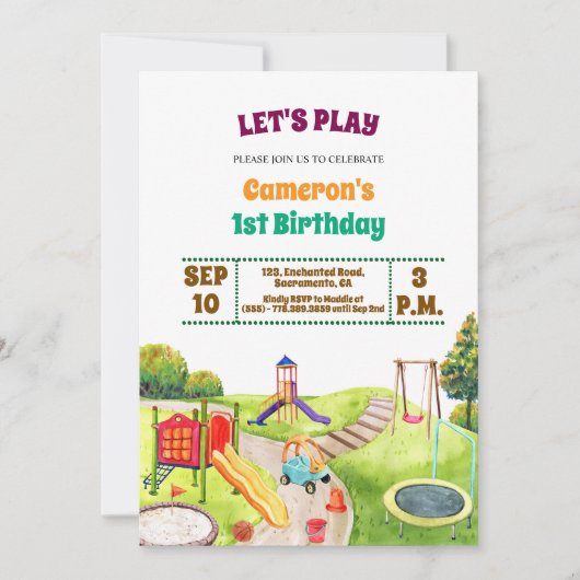 Colorful Playground Party 1st Birthday Invitation 招待状 (正面)
