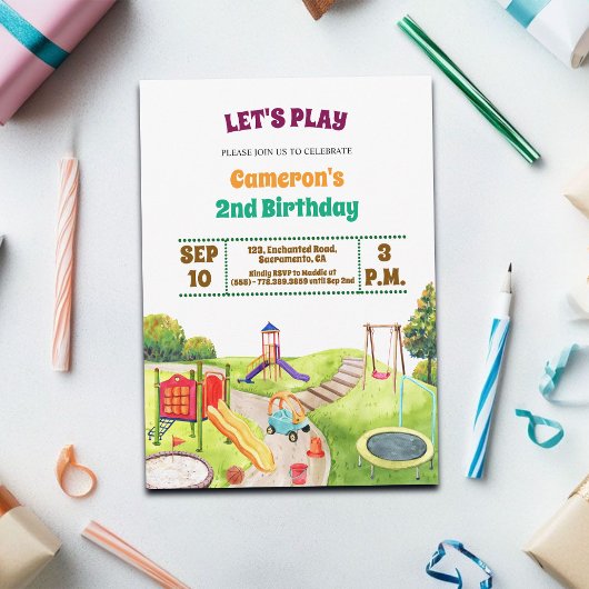 Colorful Playground Party 2nd Birthday Invitation 招待状