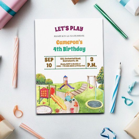 Colorful Playground Party 4th Birthday Invitation 招待状