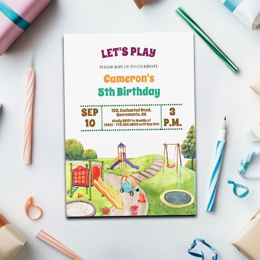 Colorful Playground Party 5th Birthday Invitation 招待状