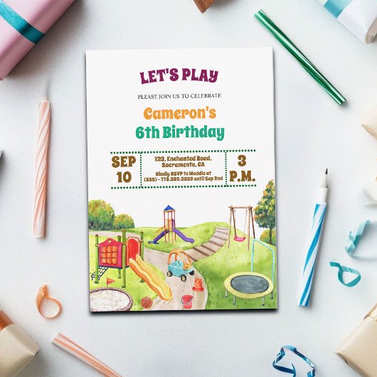 Colorful Playground Party 6th Birthday Invitation 招待状