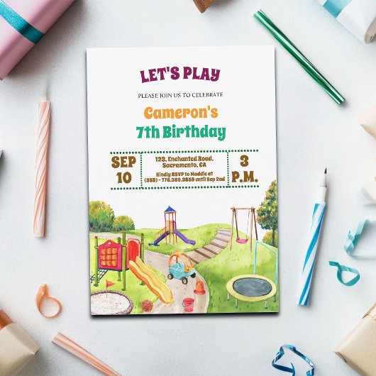 Colorful Playground Party 7th Birthday Invitation 招待状