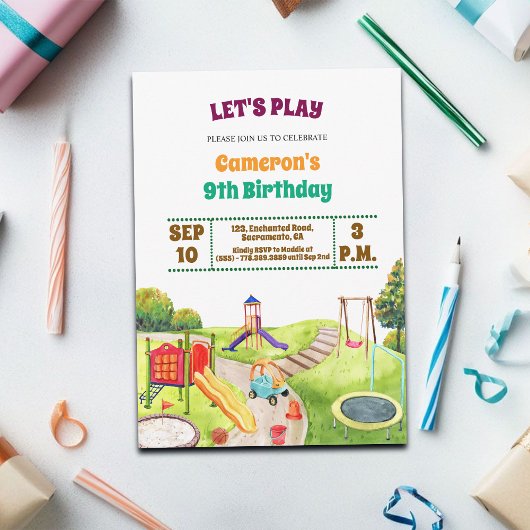 Colorful Playground Party 9th Birthday Invitation 招待状