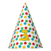 Colorful Polka Dot Third Birthday Hat パーティーハット (正面)