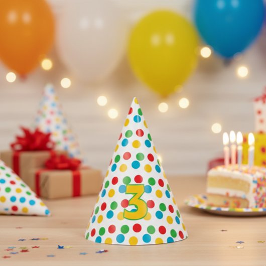 Colorful Polka Dot Third Birthday Hat パーティーハット