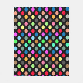 Colorful Polka Dots on Black Background - Seamless フリースブランケット
