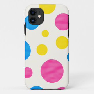Colorful Polka Dots Pink Blue Yellow Retro iPhone 11 ケース