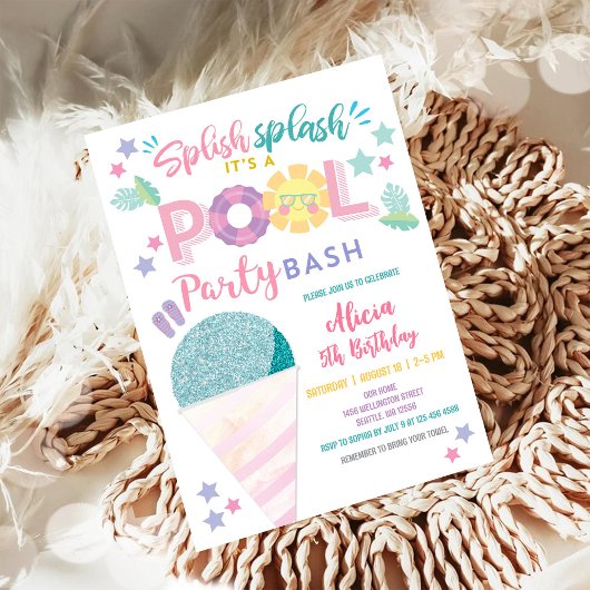 Colorful Pool Party Birthday Invitation 招待状
