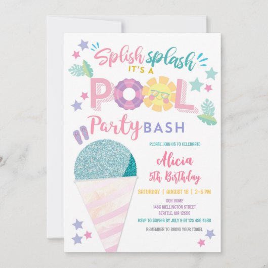Colorful Pool Party Birthday Invitation 招待状 (正面)
