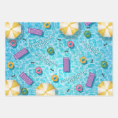 Colorful Poolside Items Summer Birthday Pool Party ラッピングペーパーシート (正面3)