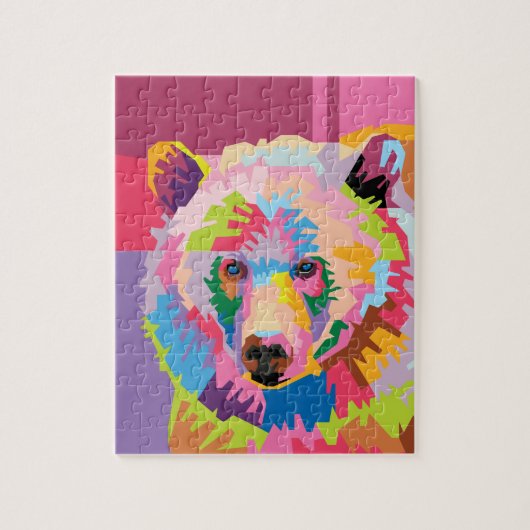 Colorful Pop Art Bear Portrait ジグソーパズル (縦)