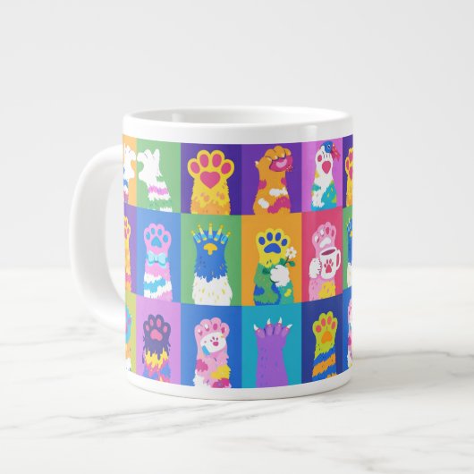 Colorful Pop Art Cat Paw Grid Design ジャンボコーヒーマグカップ (正面左)