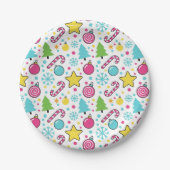 Colorful Pop Art Christmas Tree Pattern – Merry Po ペーパープレート (正面)