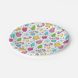 Colorful Pop Art Christmas Tree Pattern – Merry Po ペーパープレート