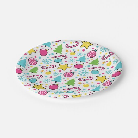 Colorful Pop Art Christmas Tree Pattern – Merry Po ペーパープレート (アングル)