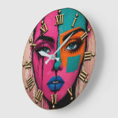 Colorful Pop Art Face Modern Abstract Portrait ラージ壁時計 (傾斜)