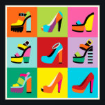 Colorful pop art feminine shoes set poster ポスター<br><div class="desc">Colorful minimal and trendy retro pop art feminine high heel shoes set poster with beige border line. Feminine retro pop art bags poster is also available in my store.</div>