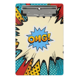 Colorful pop art OMG Blue red abstract Retro ミニクリップボード